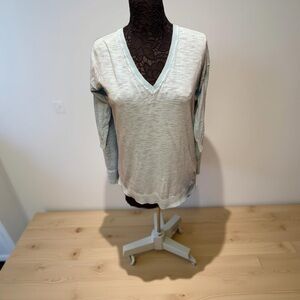 J. Crew Gray and White Relaxed Ribbed Long Sleeve Sweater